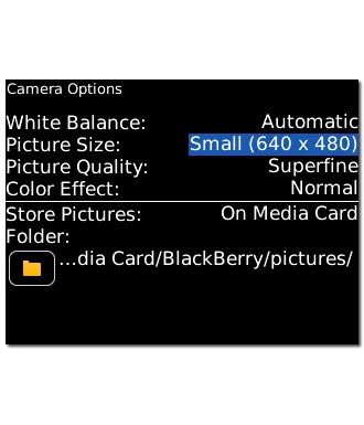 Highlight the drop down list next to Picture Size and press the Navigation key.