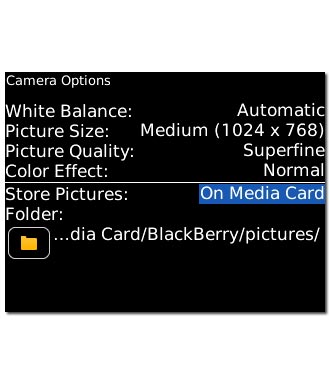 Highlight the drop down list next to Store Pictures and press the Navigation key.