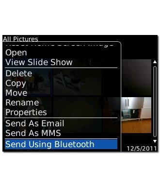 Scroll to Send Using Bluetooth and press the Navigation key.