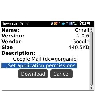 Scroll to Set application permissions and press the Navigation key to activate the function.
