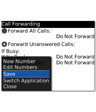Scroll to Save and press the Navigation key.The request is sent.