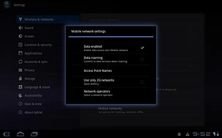 Press Data roaming to activate or deactivate data roaming.
