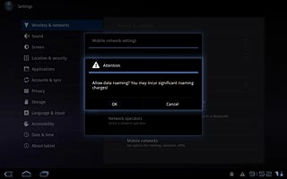 If you activate data roaming:Press OK to confirm.