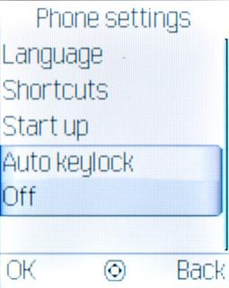 Scroll to Auto keylock and press the Navigation key.
