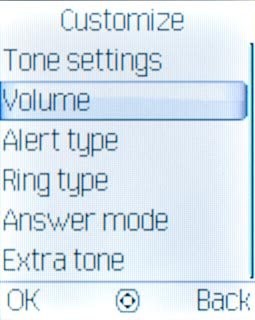 Scroll to Volume and press the Navigation key.