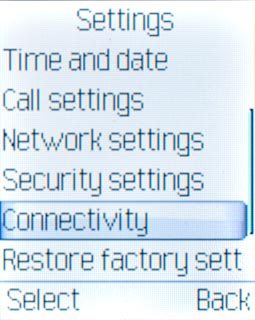 Scroll to Connectivity and press the Navigation key.