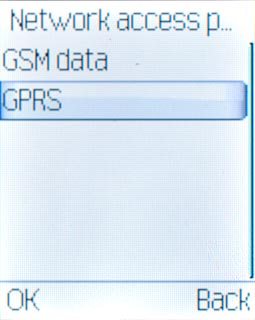 Scroll to GPRS and press the Navigation key.
