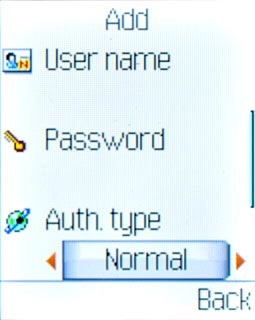 Highlight the field below Auth. type and press Navigation key right or Navigation key left to select Normal.