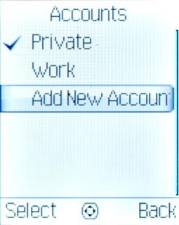 Scroll to Add New Account and press the Navigation key.
