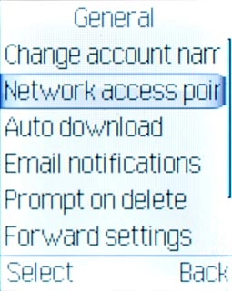 Scroll to Network access point and press the Navigation key.
