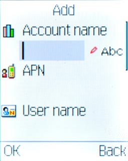 Highlight the field below Account name and key in Vodafone Internet
