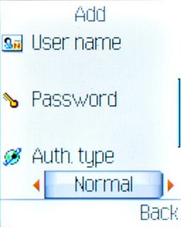 Highlight the field below Auth. type and press Navigation key right or Navigation key left to select Normal.