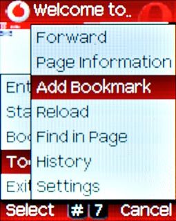 Scroll to Add Bookmark and press the Navigation key.
