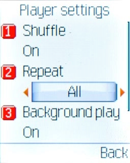 Highlight the field below Repeat and press Navigation key right or Navigation key left to select One, Off or All.