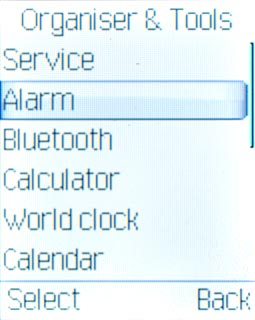 Scroll to Alarm and press the Navigation key.