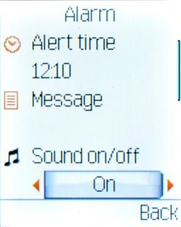 Highlight the field below Sound on/off and press Navigation key right or Navigation key left to select On or Off.