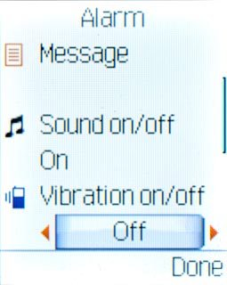 Highlight the field below Vibration on/off and press Navigation key right or Navigation key left to select On or Off.