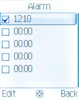 Highlight the required alarm and press the Navigation key to turn on the alarm.