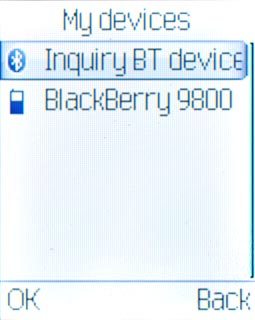 Highlight Inquiry BT device or the required Bluetooth device and press the Navigation key.
