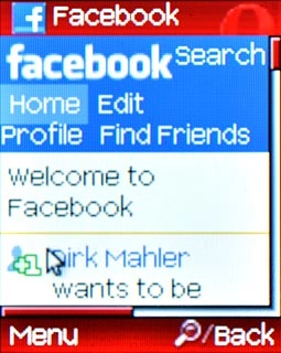 You can now use the application.Please note that Facebook isn't part of the original application package and therefore only a general description is given here.You have a number of options, such as:Write status updatesSend messagesWrite text on WallUpload pictures