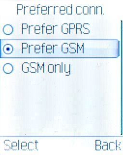 Scroll to Prefer GSM and press the Navigation key.