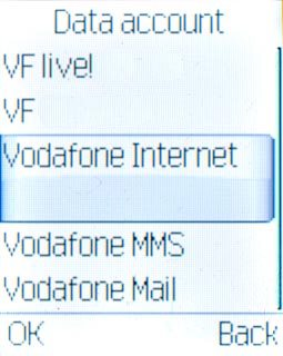 Scroll to Vodafone Internet and press the Navigation key.