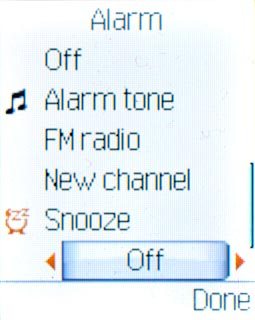 Highlight the field below Snooze and press Navigation key right or Navigation key left to select On or Off.