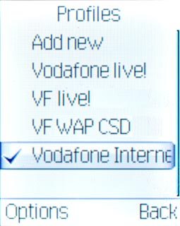 Scroll to Vodafone Internet and press the Navigation key.