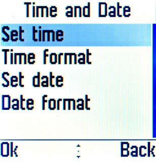 Scroll to Set time and press the Navigation key.