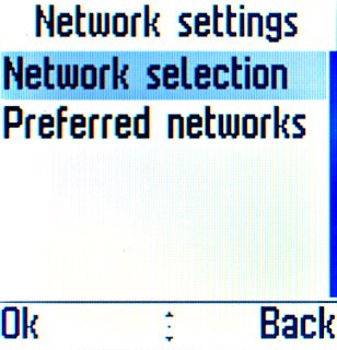 Scroll to Network selection and press the Navigation key.