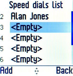 Highlight the required speed dialling key and press the Navigation key.