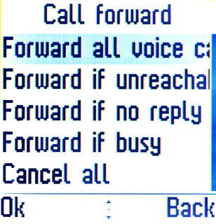 Highlight one of the following options:Forward all voice calls