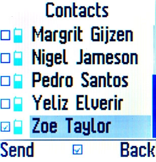 When the box next to a contact is ticked (V), the contact is selected.