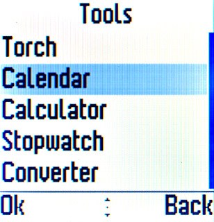 Scroll to Calendar and press the Navigation key.