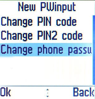 Scroll to Change phone password and press the Navigation key.