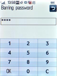 Key in the barring password (default is 0000) and press OK.After a moment, you receive a barring status.