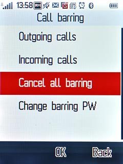 Press Cancel all barring.