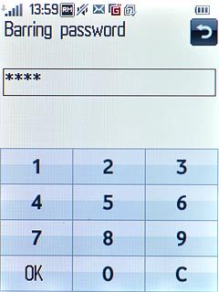 Key in the barring password (default is 0000) and press OK.After a moment, you receive a barring status.
