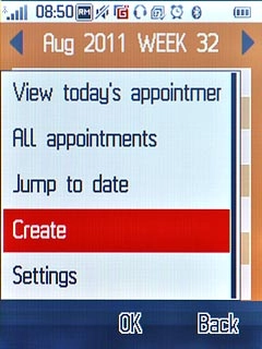 Press Create.Follow the instructions on the display to key in more information, e.g. location, duration and alarm.