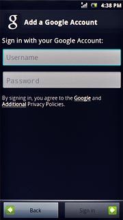 Press Username and key in the username for your Google account.