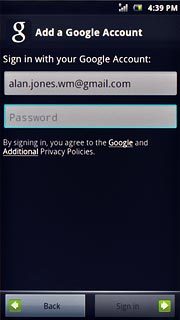 Press Password and key in the password for your Google account.
