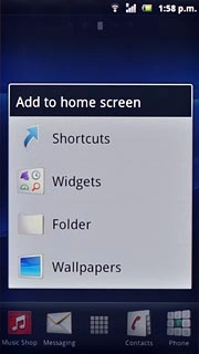 Press Shortcuts, Widgets or Folder.Follow the instructions on the display to add the selected shortcut.