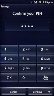 If the phone lock code is a PIN:Key in the current phone lock code and press Continue.