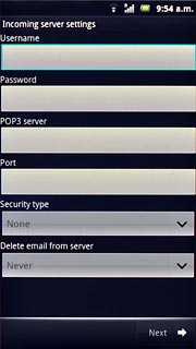 Press the field below Username and key in the username for your email account at your email provider.