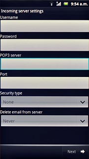 Press the field below POP3 server and key in the name or IP address of your email provider's incoming server.