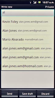 Press the required contact.To add more recipients.Key in the first letters of the required contact.Matching contacts are displayed.