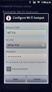 Press the field below Network SSID and key in the required name for the Wi-Fi hotspot.
