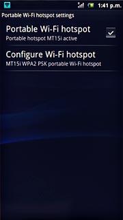 When the box next to the menu item is ticked (V), the Wi-Fi hotspot is turned on.