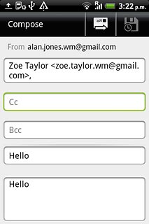 Press Cc or Bcc.Key in the first letters of the required contact.Matching contacts are displayed.