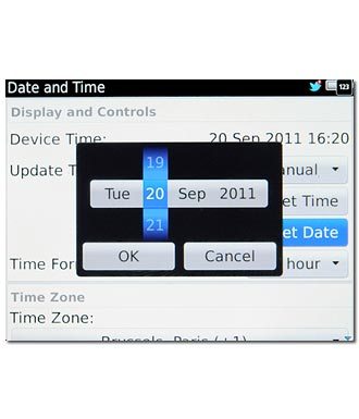 Slide date, month and year up or down to set the date.